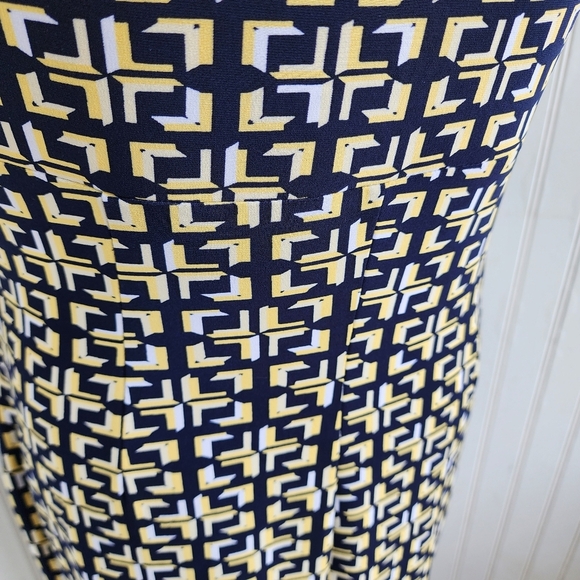 Ralph Lauren Women Dress Stretch Navy Yellow White Cap Sleeve Pleated Sheath 10 - Picture 8 of 15